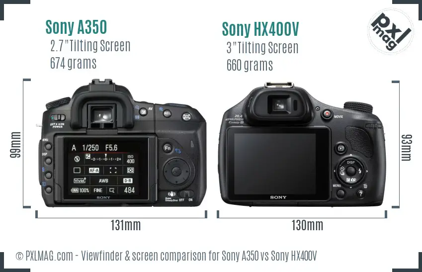 Sony A350 vs Sony HX400V Screen and Viewfinder comparison