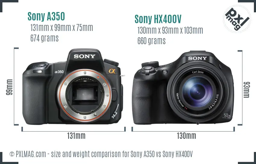Sony A350 vs Sony HX400V size comparison