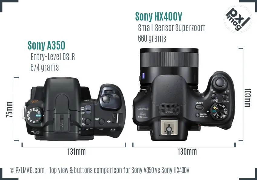 Sony A350 vs Sony HX400V top view buttons comparison