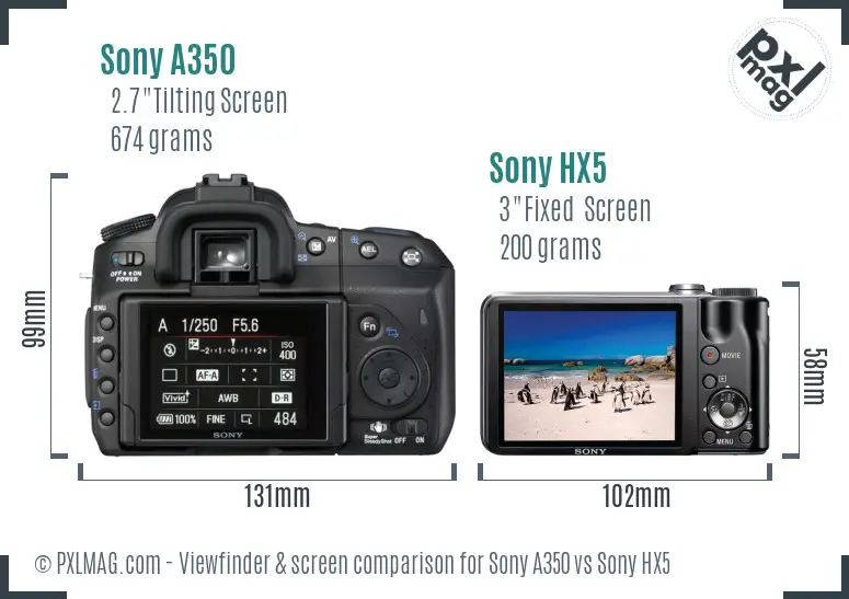 Sony A350 vs Sony HX5 Screen and Viewfinder comparison