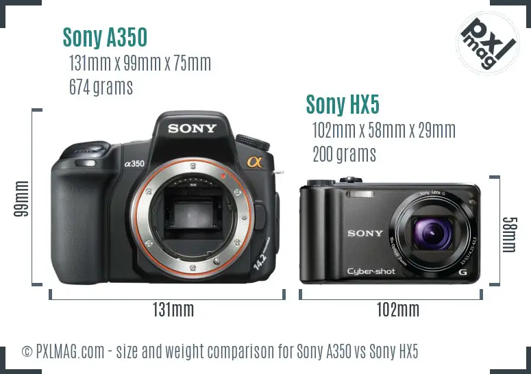 Sony A350 vs Sony HX5 size comparison