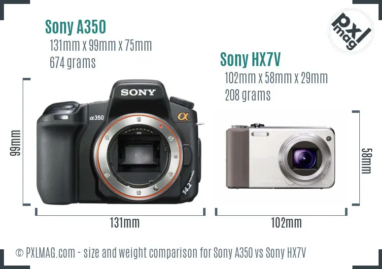 Sony A350 vs Sony HX7V size comparison