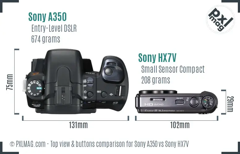 Sony A350 vs Sony HX7V top view buttons comparison