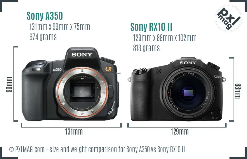 Sony A350 vs Sony RX10 II size comparison
