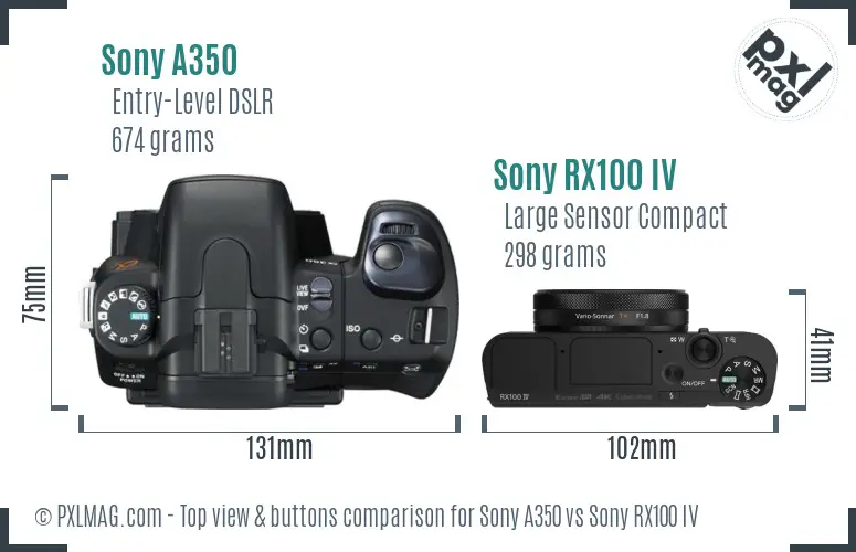 Sony A350 vs Sony RX100 IV top view buttons comparison