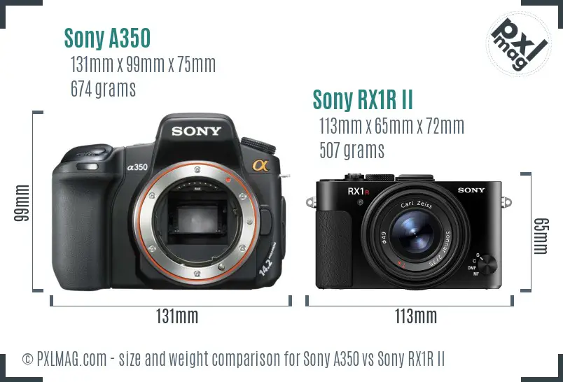Sony A350 vs Sony RX1R II size comparison