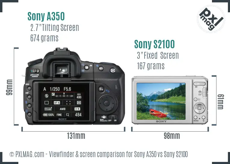 Sony A350 vs Sony S2100 Screen and Viewfinder comparison