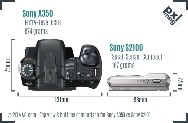 Sony A350 vs Sony S2100 top view buttons comparison