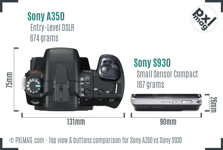 Sony A350 vs Sony S930 top view buttons comparison