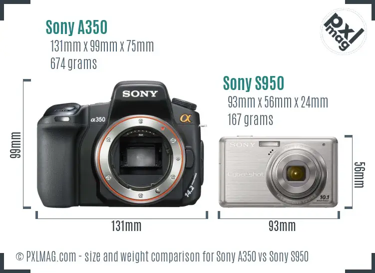 Sony A350 vs Sony S950 size comparison