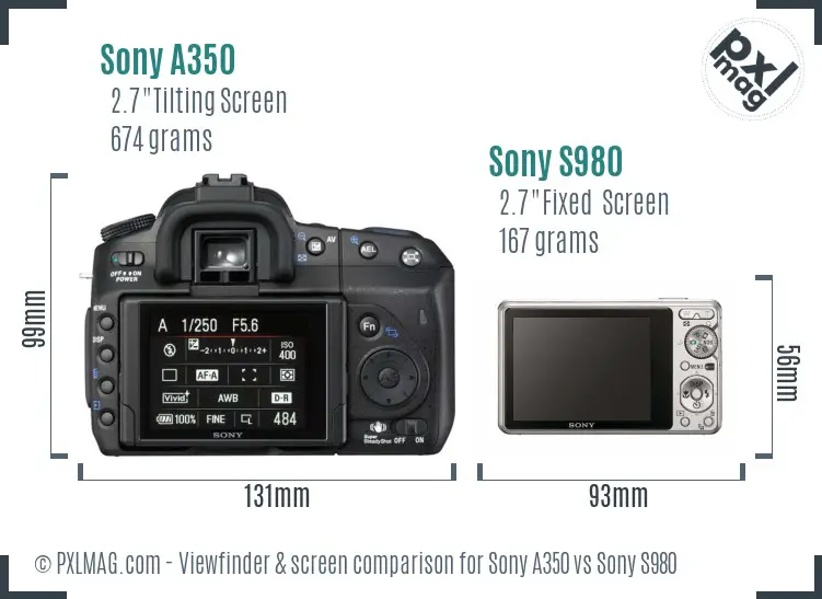 Sony A350 vs Sony S980 Screen and Viewfinder comparison