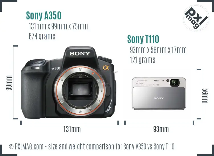 Sony A350 vs Sony T110 size comparison
