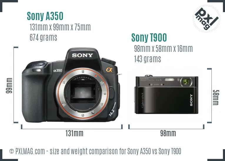 Sony A350 vs Sony T900 size comparison