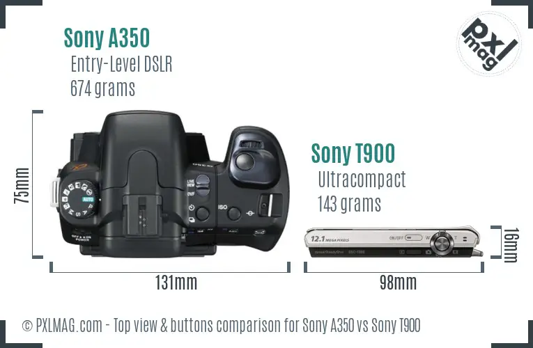 Sony A350 vs Sony T900 top view buttons comparison