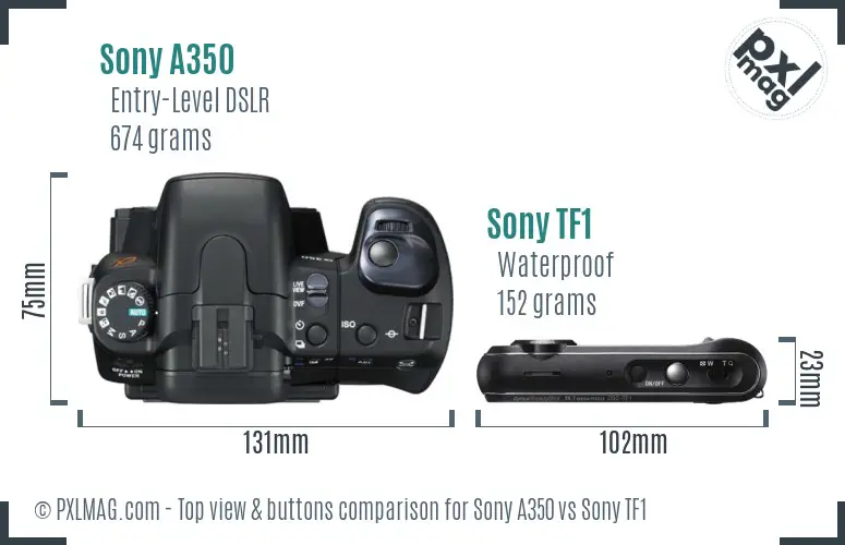 Sony A350 vs Sony TF1 top view buttons comparison