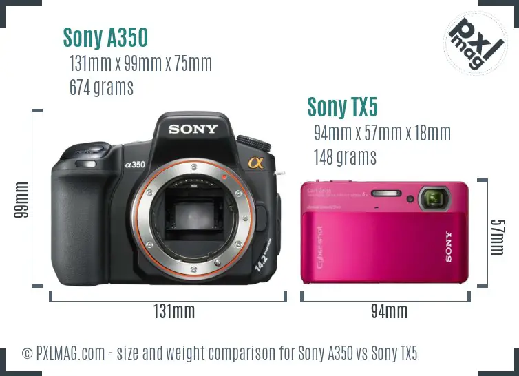 Sony A350 vs Sony TX5 size comparison
