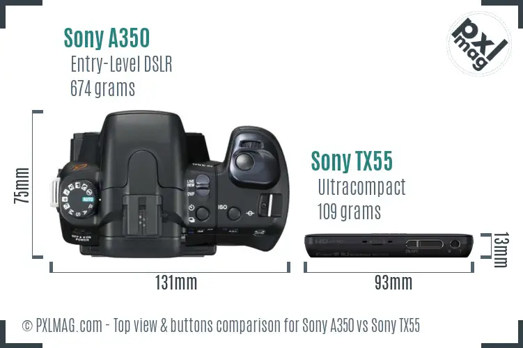 Sony A350 vs Sony TX55 top view buttons comparison