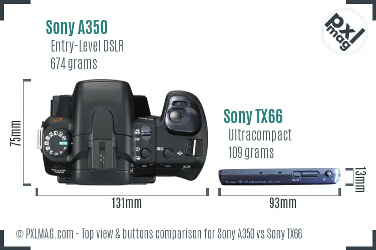 Sony A350 vs Sony TX66 top view buttons comparison