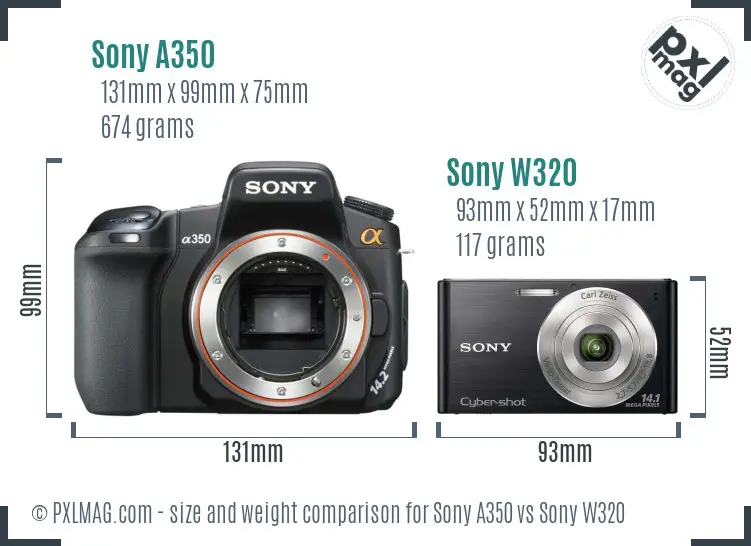 Sony A350 vs Sony W320 size comparison