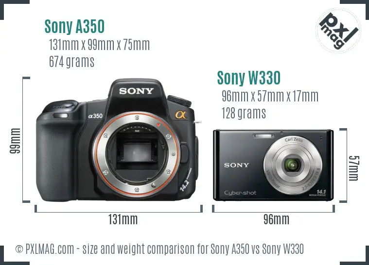 Sony A350 vs Sony W330 size comparison