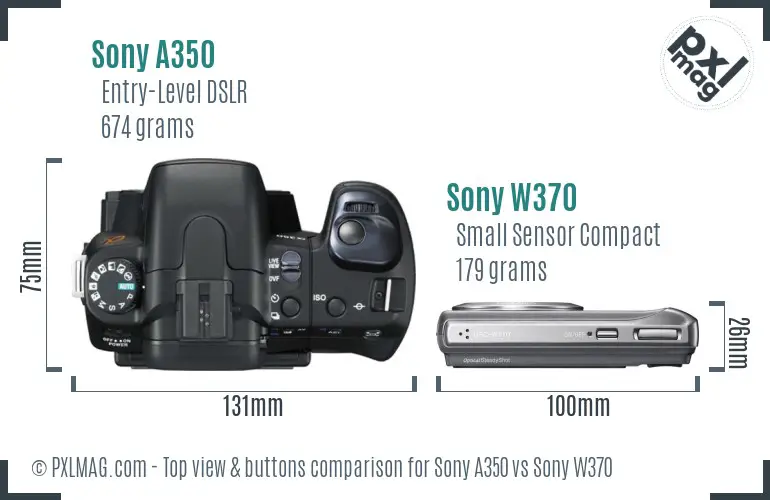 Sony A350 vs Sony W370 top view buttons comparison