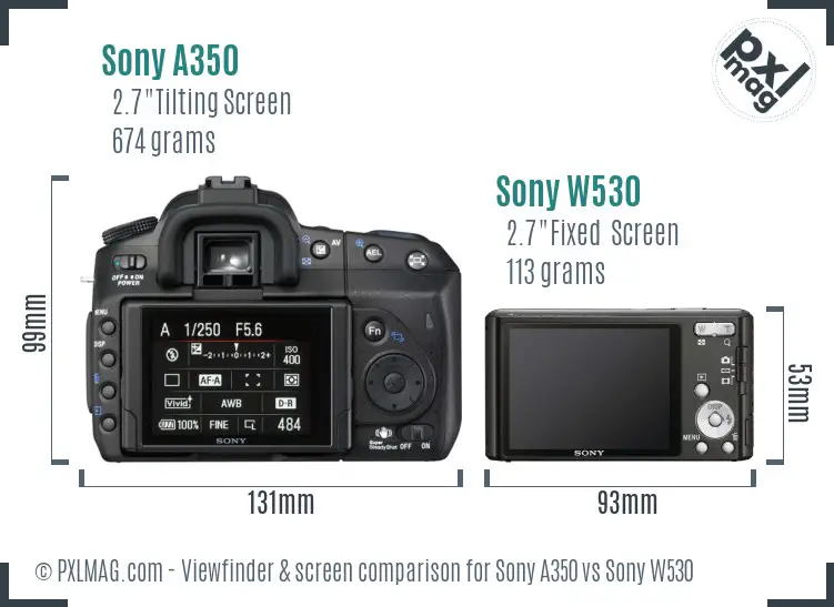 Sony A350 vs Sony W530 Screen and Viewfinder comparison