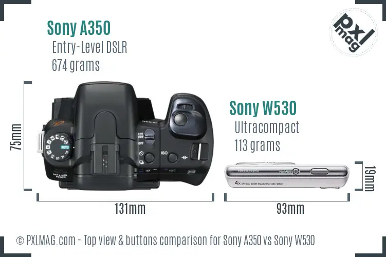 Sony A350 vs Sony W530 top view buttons comparison