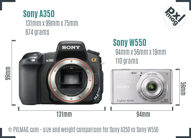 Sony A350 vs Sony W550 size comparison