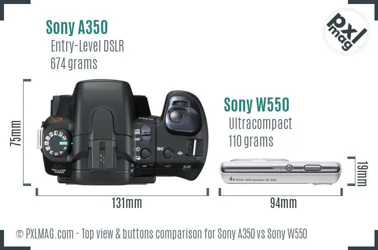 Sony A350 vs Sony W550 top view buttons comparison