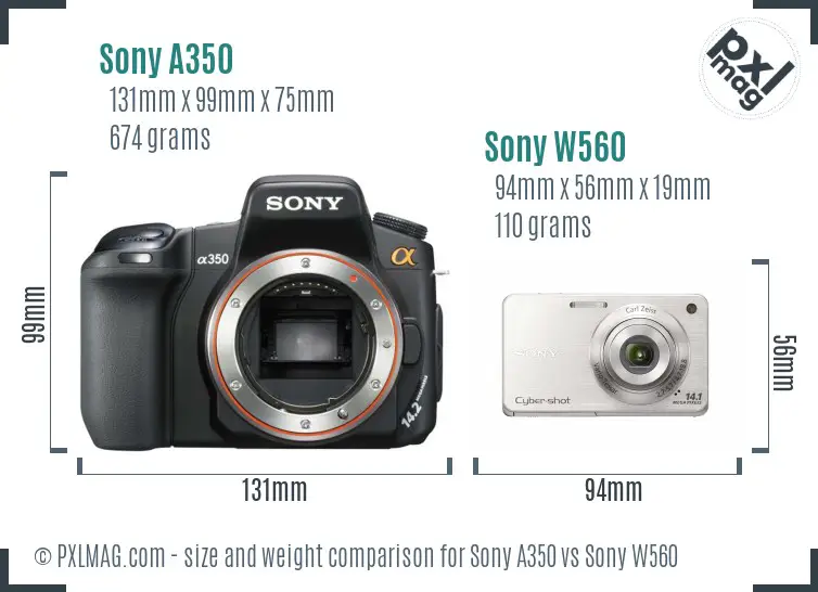 Sony A350 vs Sony W560 size comparison