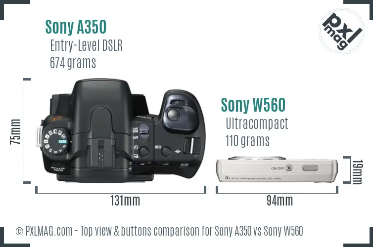 Sony A350 vs Sony W560 top view buttons comparison