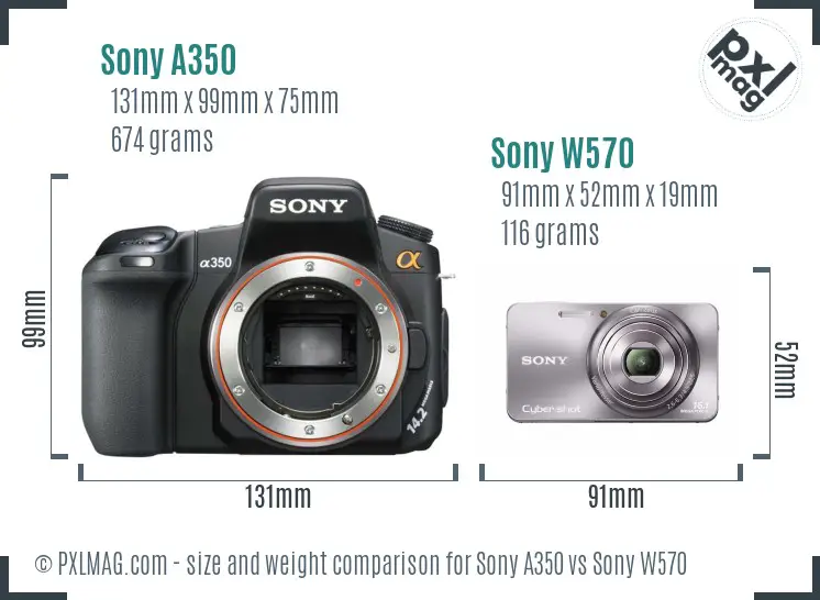 Sony A350 vs Sony W570 size comparison