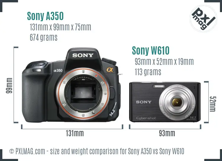 Sony A350 vs Sony W610 size comparison