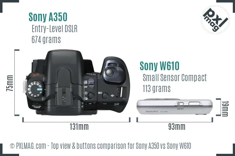 Sony A350 vs Sony W610 top view buttons comparison