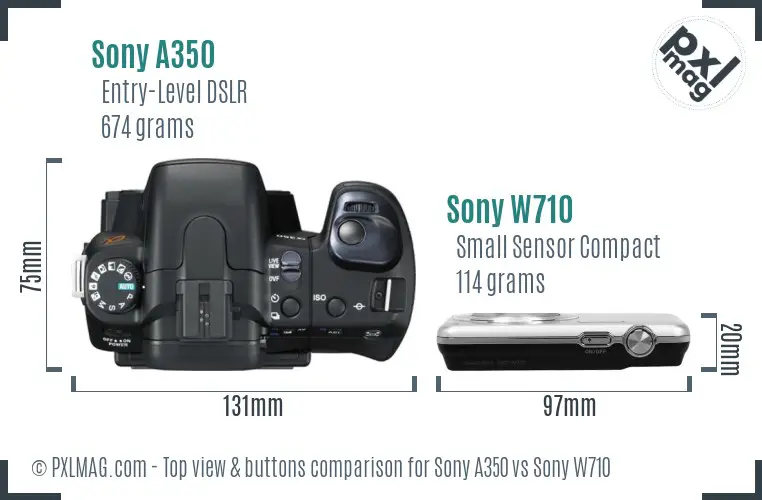 Sony A350 vs Sony W710 top view buttons comparison