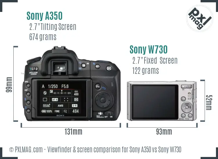 Sony A350 vs Sony W730 Screen and Viewfinder comparison