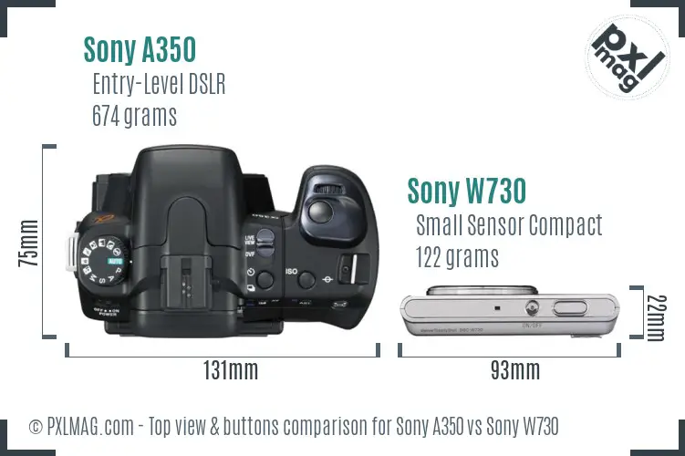 Sony A350 vs Sony W730 top view buttons comparison