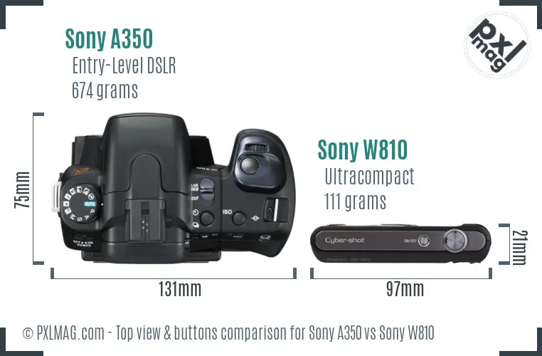 Sony A350 vs Sony W810 top view buttons comparison