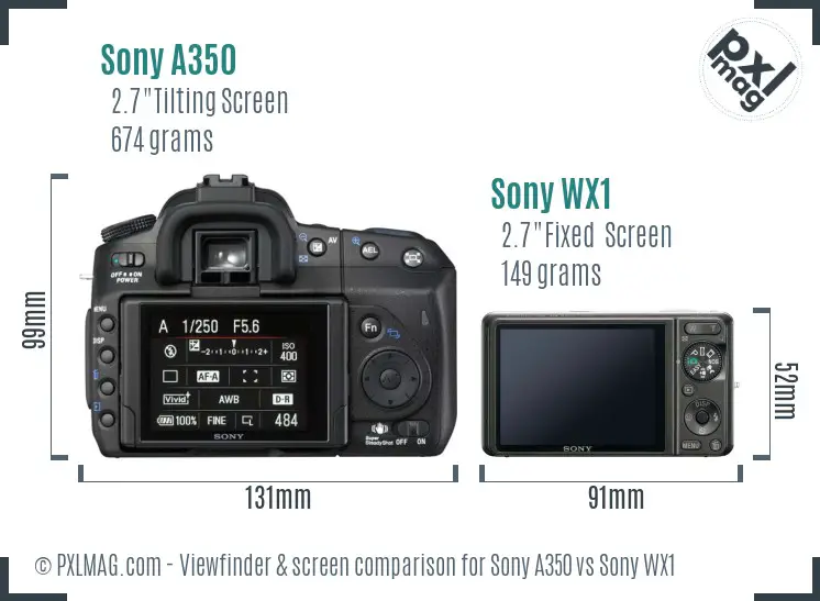 Sony A350 vs Sony WX1 Screen and Viewfinder comparison