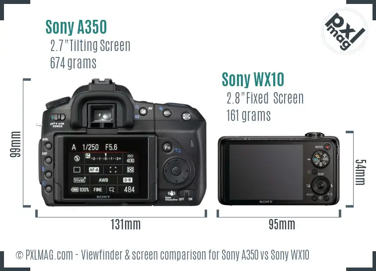 Sony A350 vs Sony WX10 Screen and Viewfinder comparison