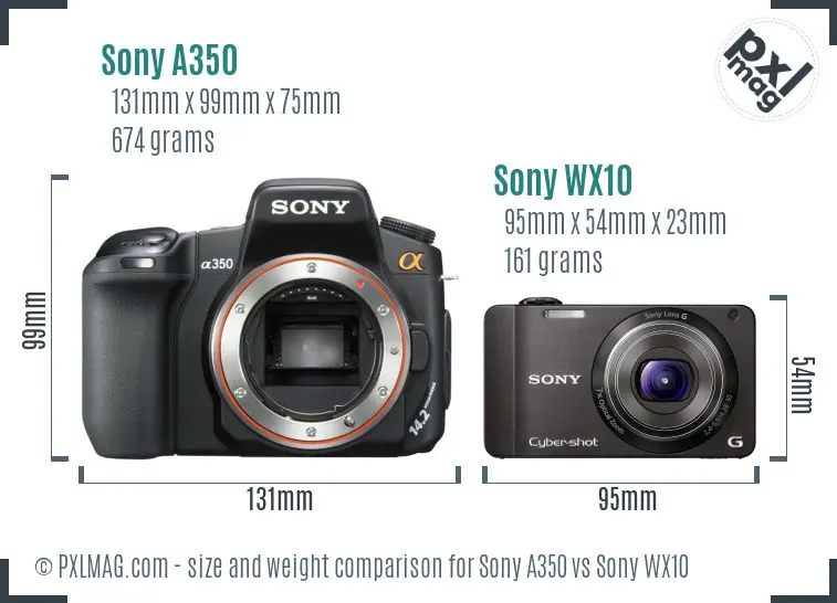 Sony A350 vs Sony WX10 size comparison