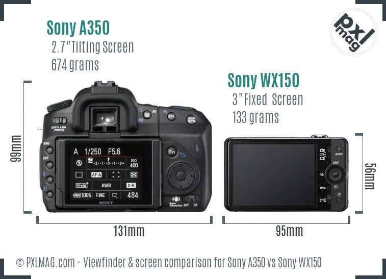 Sony A350 vs Sony WX150 Screen and Viewfinder comparison