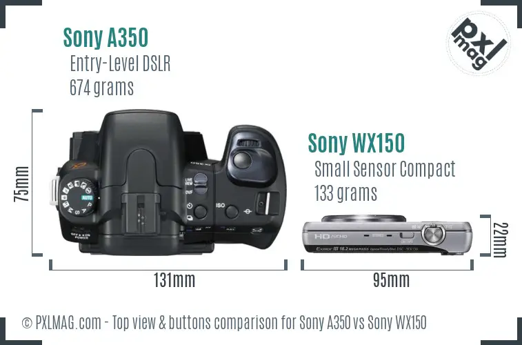 Sony A350 vs Sony WX150 top view buttons comparison