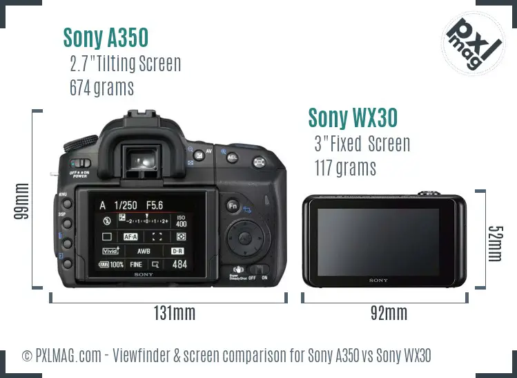 Sony A350 vs Sony WX30 Screen and Viewfinder comparison