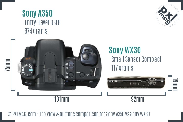 Sony A350 vs Sony WX30 top view buttons comparison