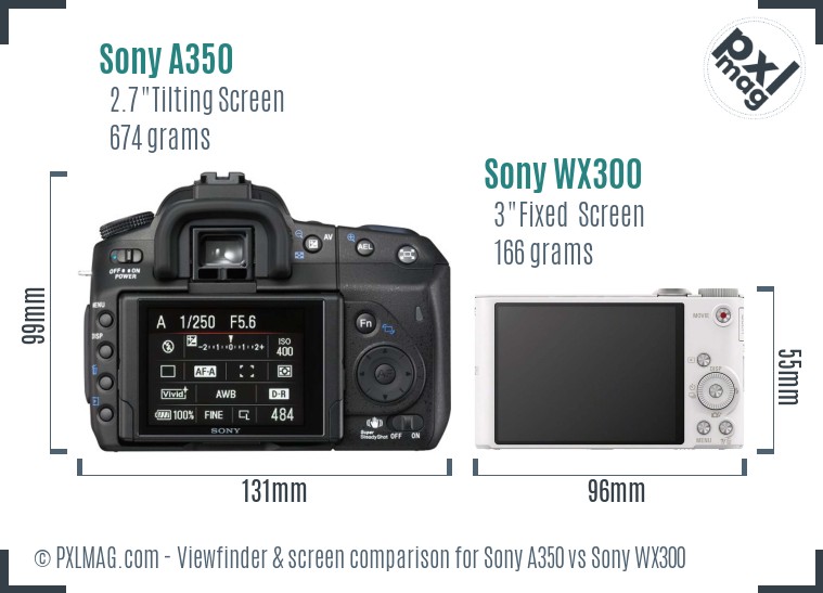 Sony A350 vs Sony WX300 Screen and Viewfinder comparison