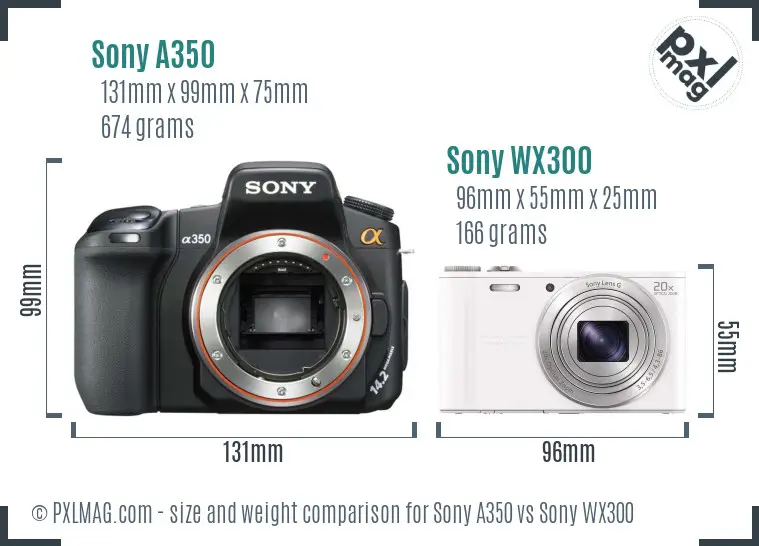 Sony A350 vs Sony WX300 size comparison