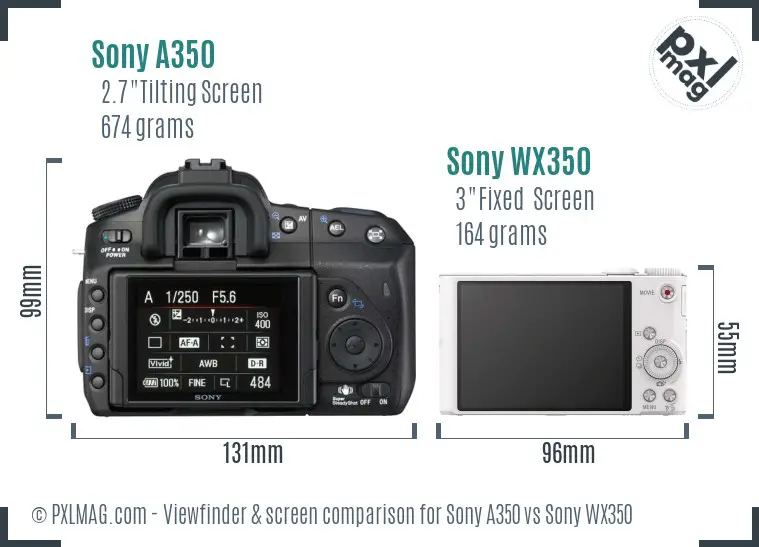 Sony A350 vs Sony WX350 Screen and Viewfinder comparison