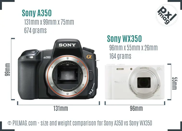 Sony A350 vs Sony WX350 size comparison