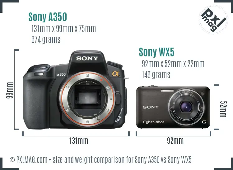 Sony A350 vs Sony WX5 size comparison